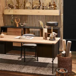 Escritorio con cajones Oscar , Teak - patas de metal negras