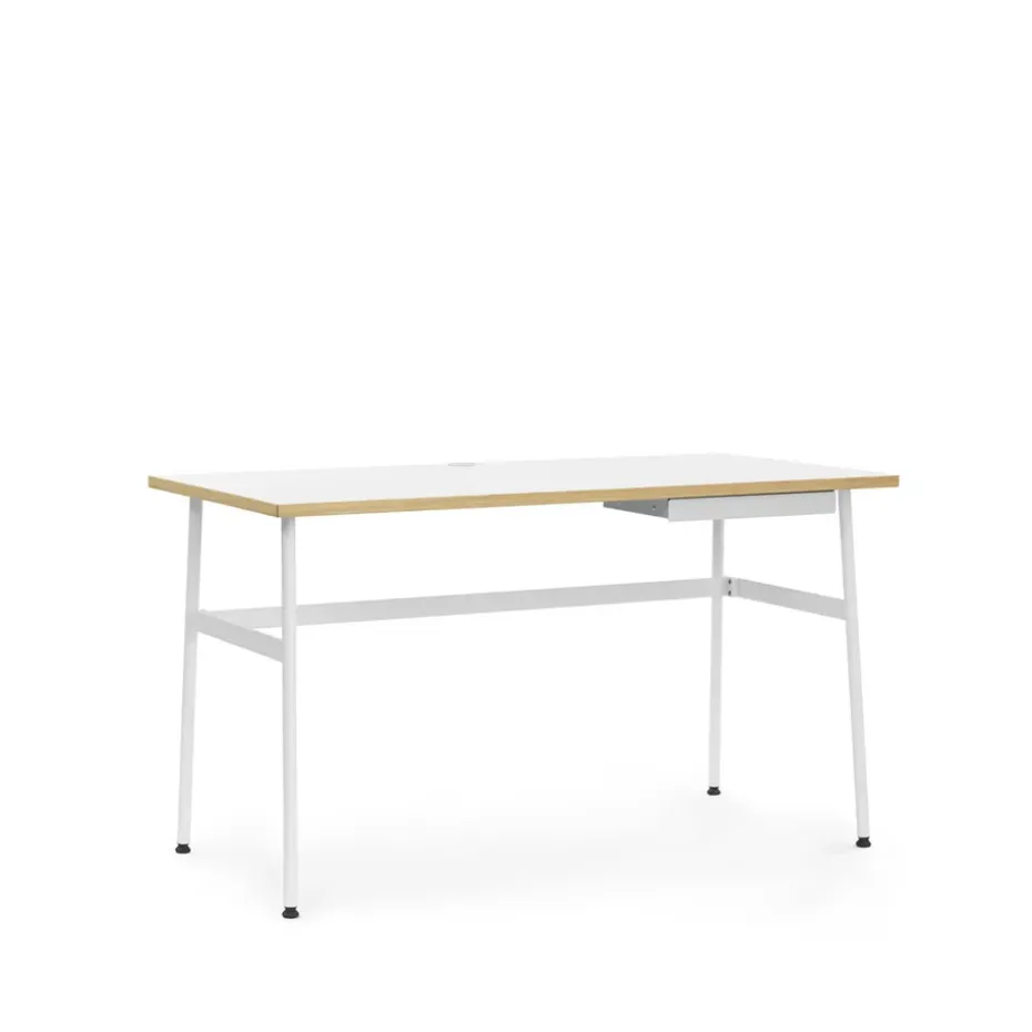 Escritorio Journal, Laminado blanco, patas en acero blanco y cajón