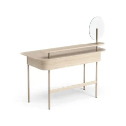 Escritorio Luna con cajón, estante y espejo, Roble pigmentado blanco