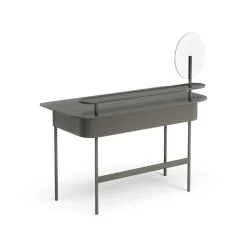 Escritorio Luna con cajón, estante y espejo, Roble gris tormenta