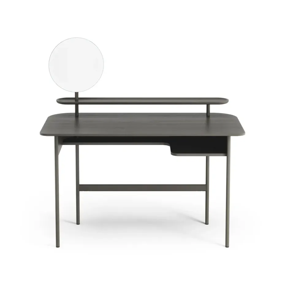 Escritorio Luna con estante y espejo, Roble gris tormenta