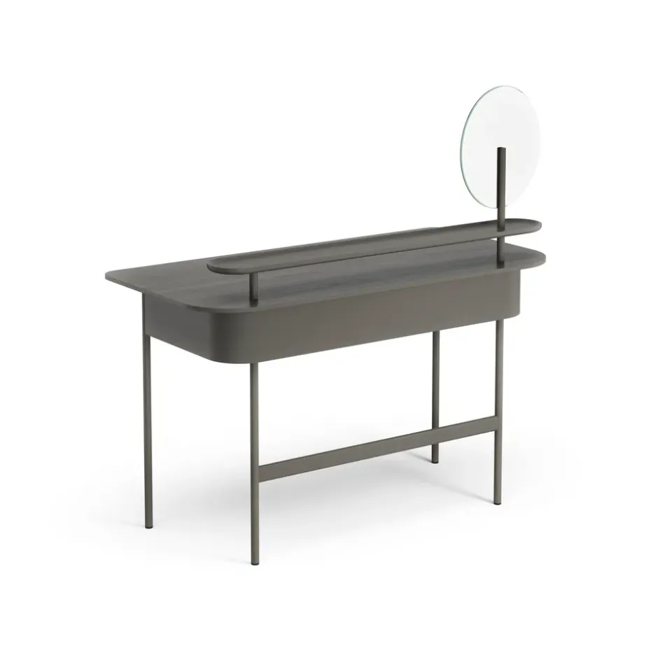 Escritorio Luna con estante y espejo, Roble gris tormenta