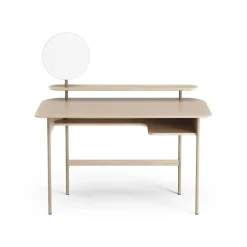 Escritorio Luna con estante y espejo, Roble pigmentado blanco