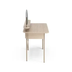 Escritorio Luna con estante y espejo, Roble pigmentado blanco