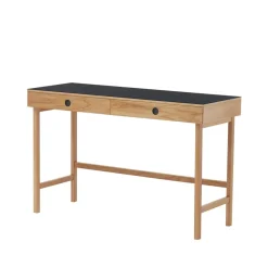 Escritorio Mind, Negro linóleo, cajones y patas en roble aceitado