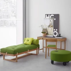 Escritorio Mind, Negro linóleo, cajones y patas en roble aceitado