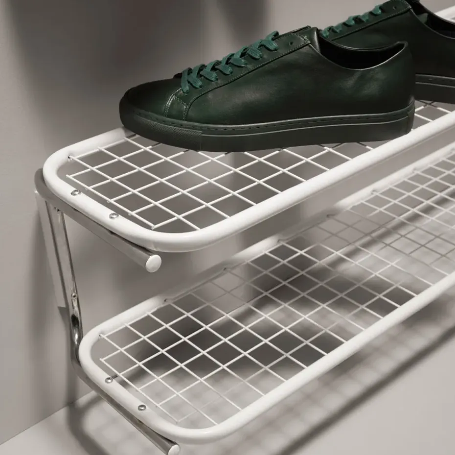 Estante zapatero Classic 650, Blanco/cromo, 2 niveles, 100 cm