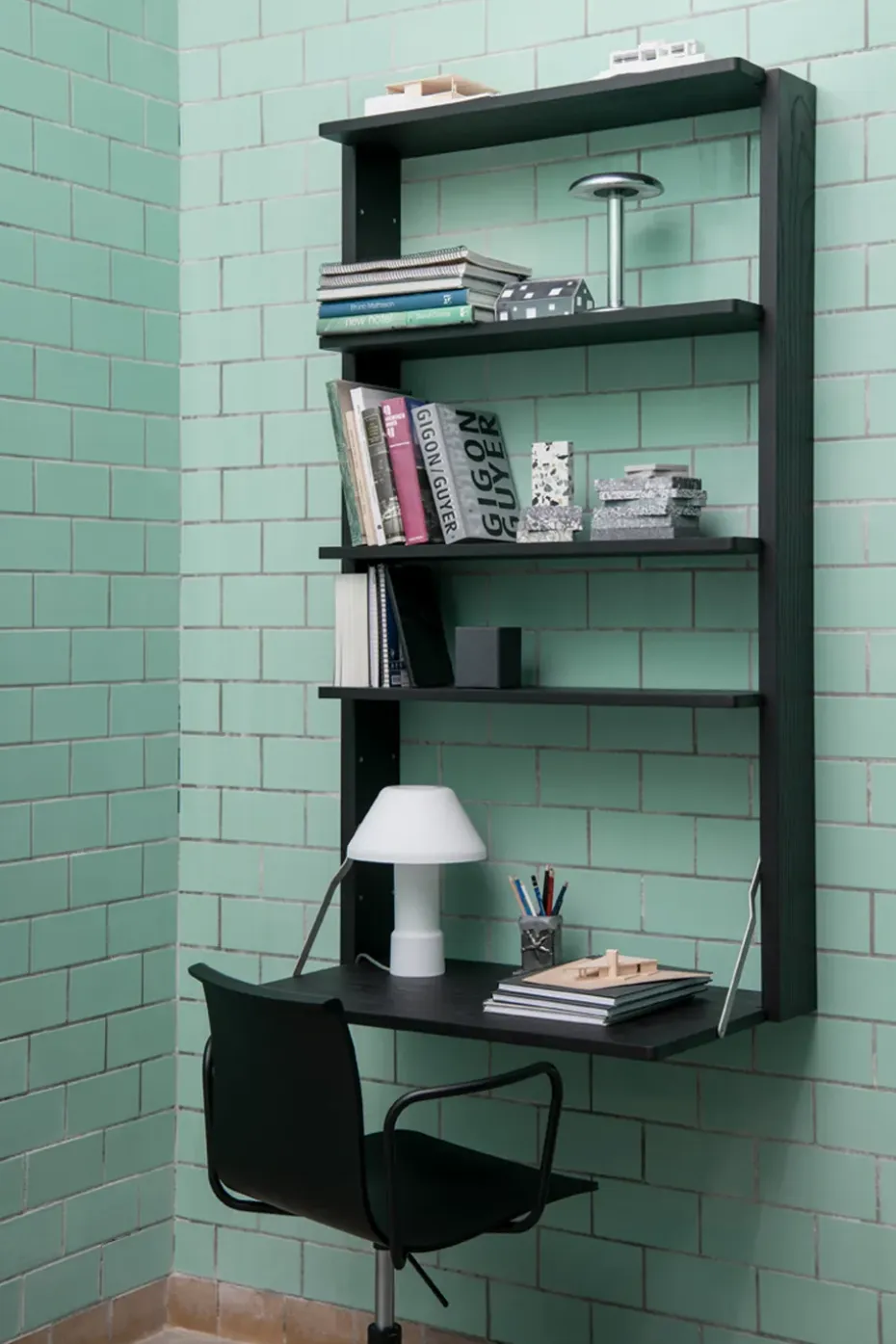 Estantería de pared con escritorio Gridlock - M1-A4-0-D, Black stained Ash