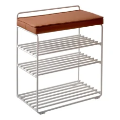 Estantería-Taburete Lower East Seat 50x28x58 cm, White-cognac leather