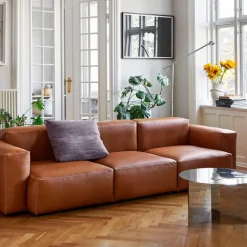 Mags Soft Low sofá de 3 plazas, Sense cognac-costura gris claro