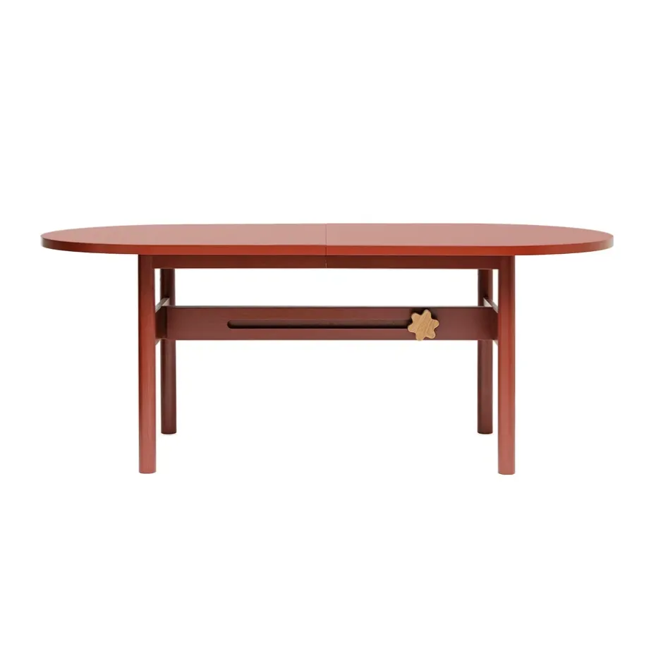 Mesa Ateljé, Roble-teñido de rojo-pomo en roble