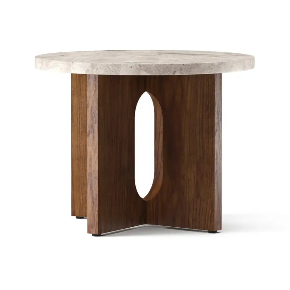 Mesa Auxiliar Androgyne de nogal Ø50 cm, Tablero Kunis Breccia