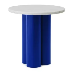 Mesa auxiliar Dit Ø40 cm, White Carrara-bright blue
