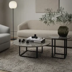 Mesa auxiliar Florence, mármol negro marquina, ø50 cm, soporte negro