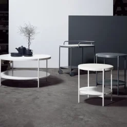 Mesa auxiliar Lene, Gris, bajo, chapa de fresno pigmantada blanca