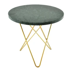 Mesa auxiliar Mini O Ø40 H37, base latón, mármol verde