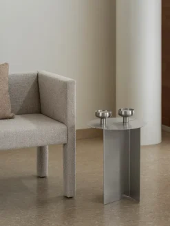 Mesa auxiliar ORU S, Ø35 cm, Acero inoxidable mate