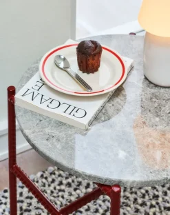 Mesa auxiliar Rebar Ø45 cm, Grey marble-barn red