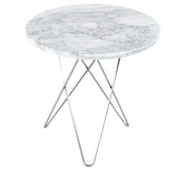 Mesa auxiliar Tall mini O Ø50 H50, base inoxidable, mármol blanco