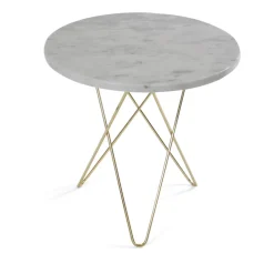 Mesa auxiliar Tall mini O Ø50 H50, base latón, mármol blanco