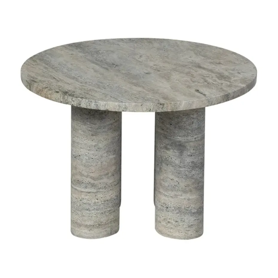 Mesa auxiliar Volos S, Ø52 cm, Travertino Plata