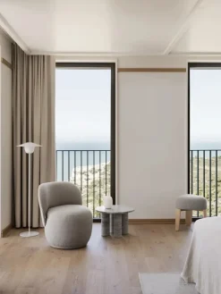 Mesa auxiliar Volos S, Ø52 cm, Travertino Plata