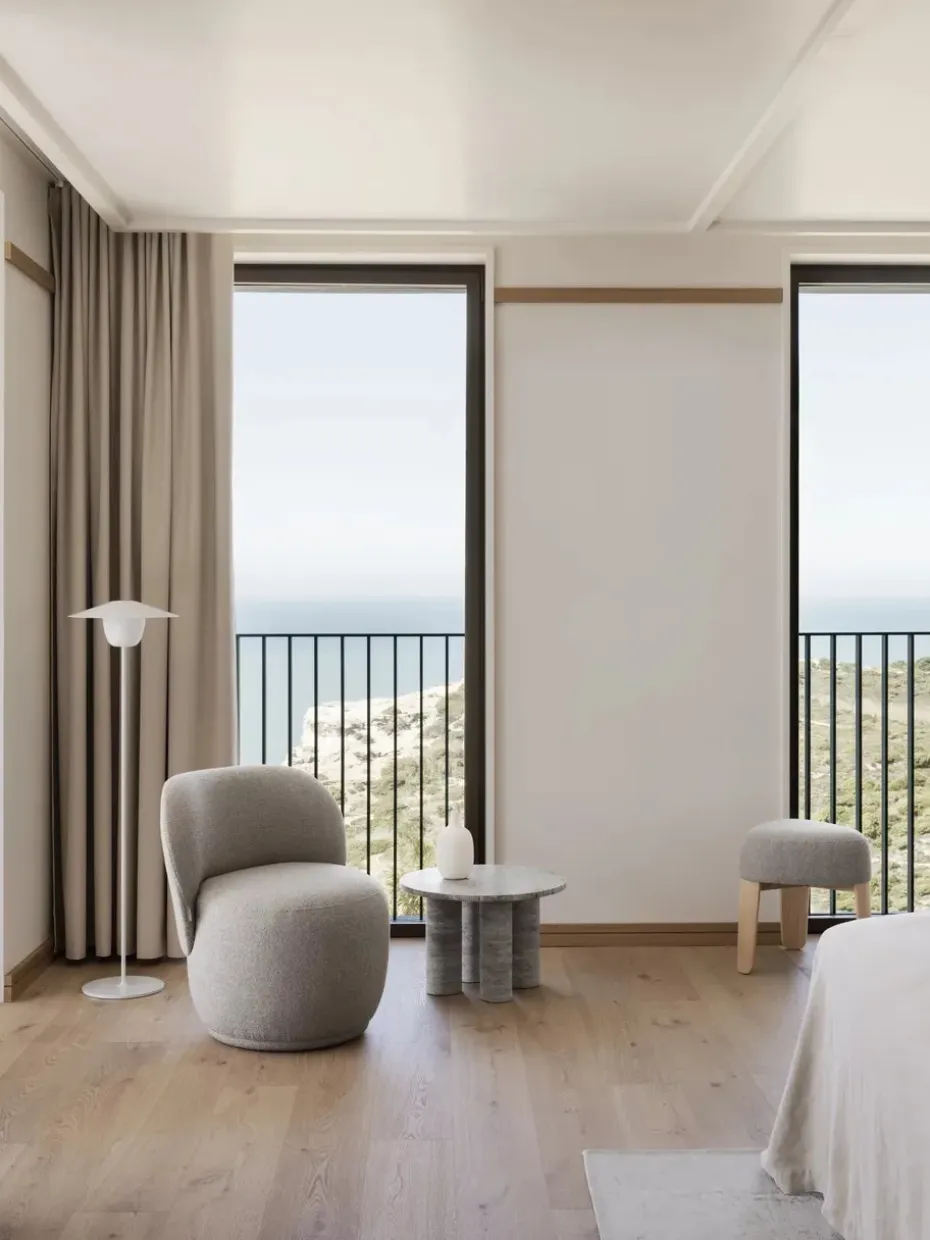 Mesa auxiliar Volos S, Ø52 cm, Travertino Plata