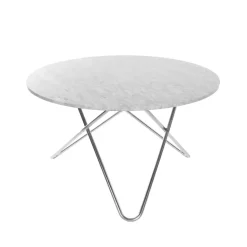 Mesa Big O Table, Mármol carrara, base inoxidable