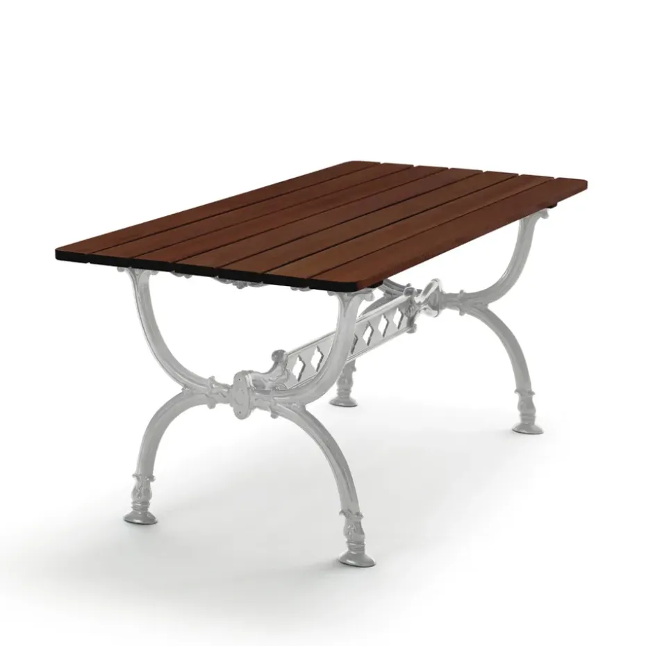 Mesa Byarum 142x72 cm, Pino barniz marrón, estructura de aluminio en bruto