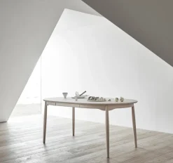 Mesa Carl Ø115, extensible, Abedul aceitado blanco