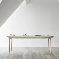 Mesa Carl Ø115, extensible, Abedul aceitado blanco