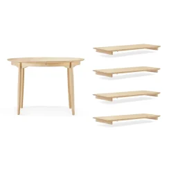 Mesa Carl abedul, Aceitado natural, 4 tableros de extensión+pata de apoyo