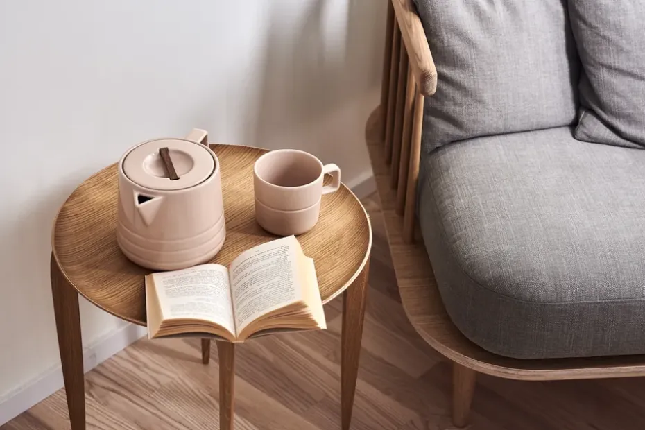 Mesa con bandeja Foldable Ø 45 cm, Roble