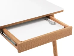 Mesa con tablero adicional Dino+, Blanco, base de roble, 2 tableros de extensión