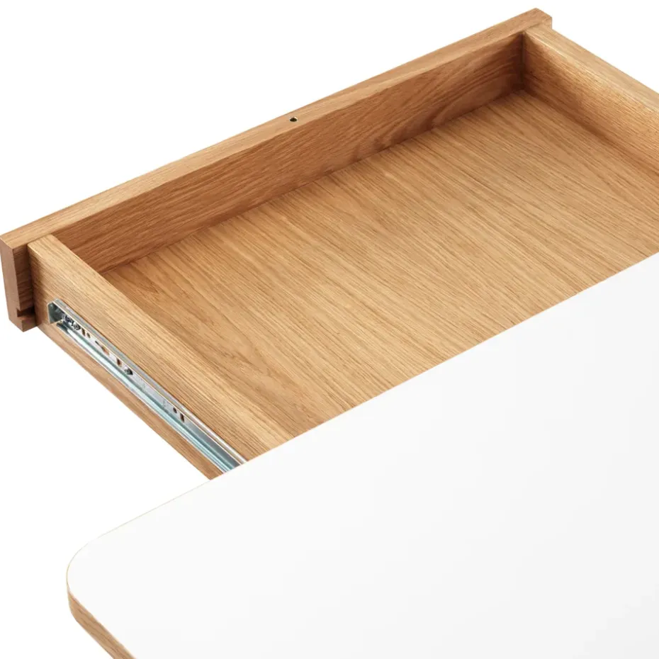 Mesa con tablero adicional Dino+, Blanco, base de roble, 2 tableros de extensión