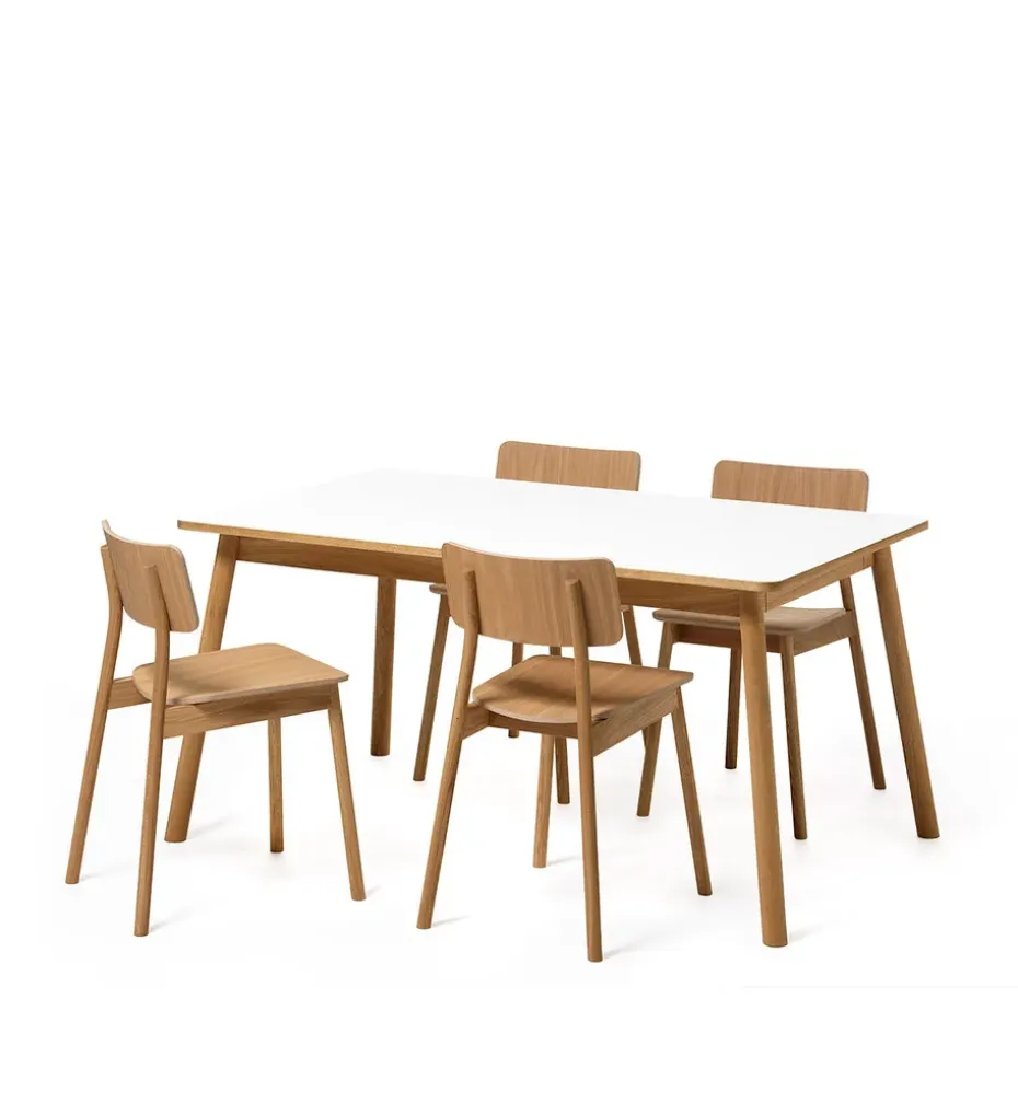 Mesa con tablero adicional Dino+, Blanco, base de roble, 2 tableros de extensión