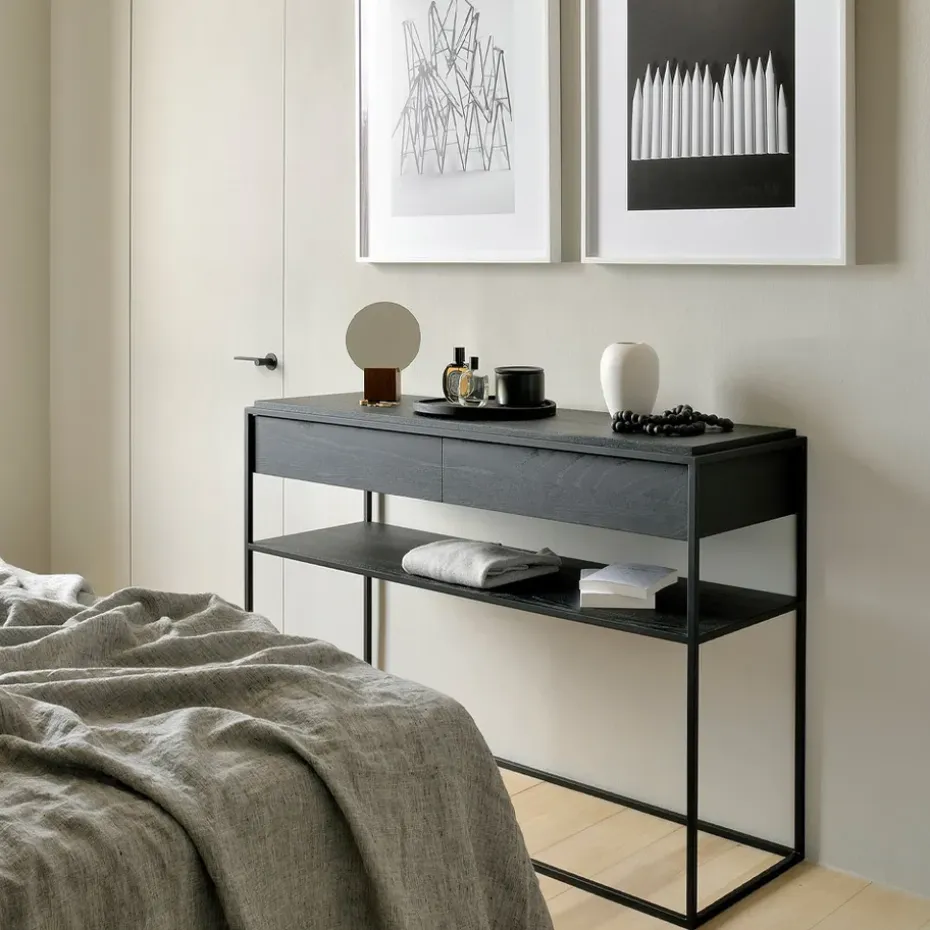 Mesa consola Monolit 122x40 cm, Oak black-Black