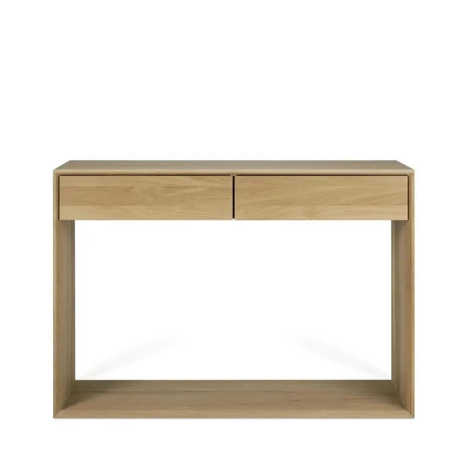 Mesa consola Nordic, Roble lacado dos cajones 120x40 cm