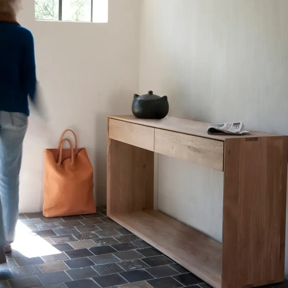 Mesa consola Nordic, Roble lacado dos cajones 120x40 cm
