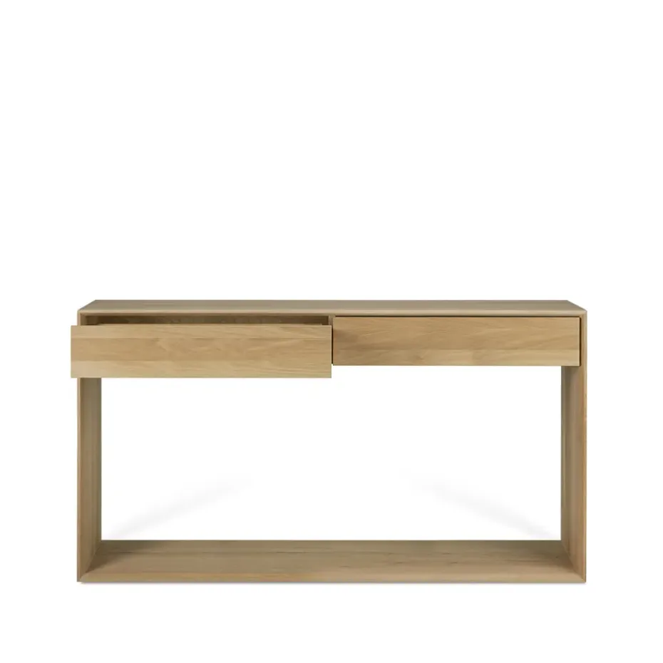 Mesa consola Nordic, Roble lacado dos cajones 160x40 cm