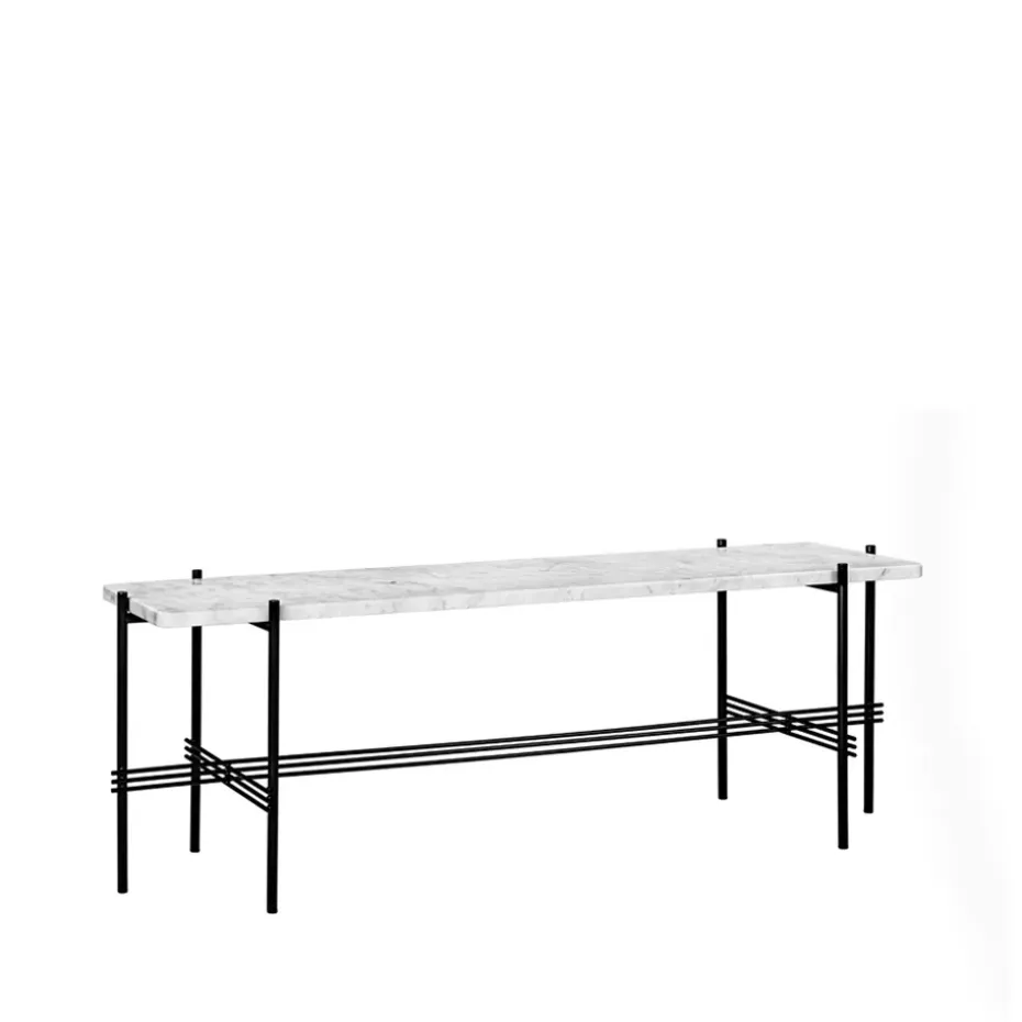 Mesa consola TS Console 1, Mármol blanco, base lacada en negro
