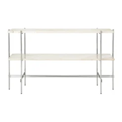 Mesa consola TS 120x30x72 cm, Neutral white travertine-acero