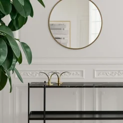 Mesa consola TS 120x30x72 cm, White carrara marble, base negra, con bandeja