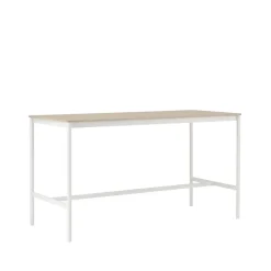 Mesa de bar Base High, Oak, base blanca, borde de madera contrachapada, w85 l190 h105