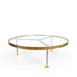 Mesa de centro 14, Vidrio, base de acero lacado, placa de latón