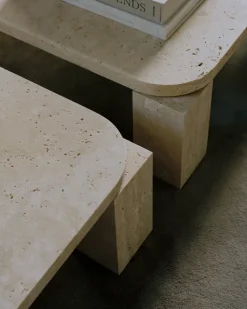 Mesa de centro Atlas 82x82 cm, Travertino sin relleno