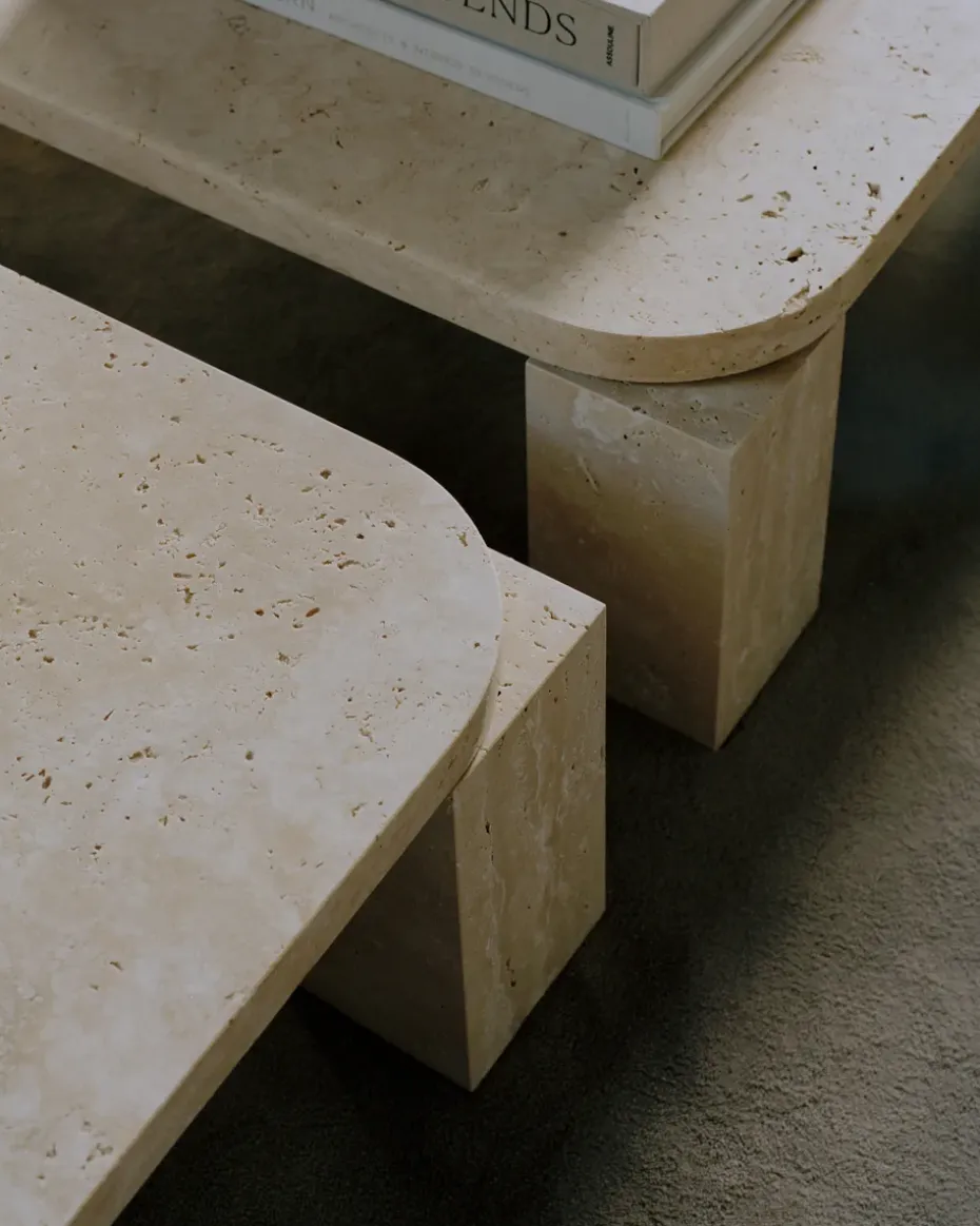 Mesa de centro Atlas 82x82 cm, Travertino sin relleno