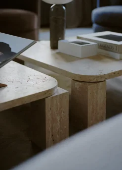 Mesa de centro Atlas 60x60 cm, Travertino sin relleno