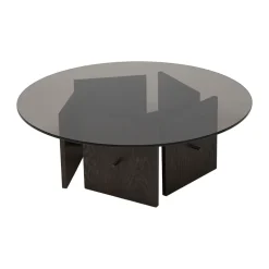 Mesa de centro Aukko, Roble teñido oscuro, vidrio, Ø90×32 cm