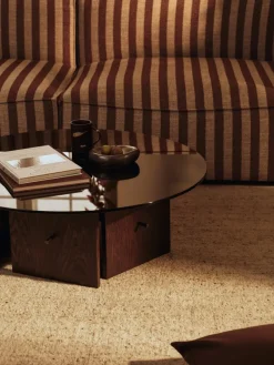 Mesa de centro Aukko, Roble teñido oscuro, vidrio, Ø90×32 cm